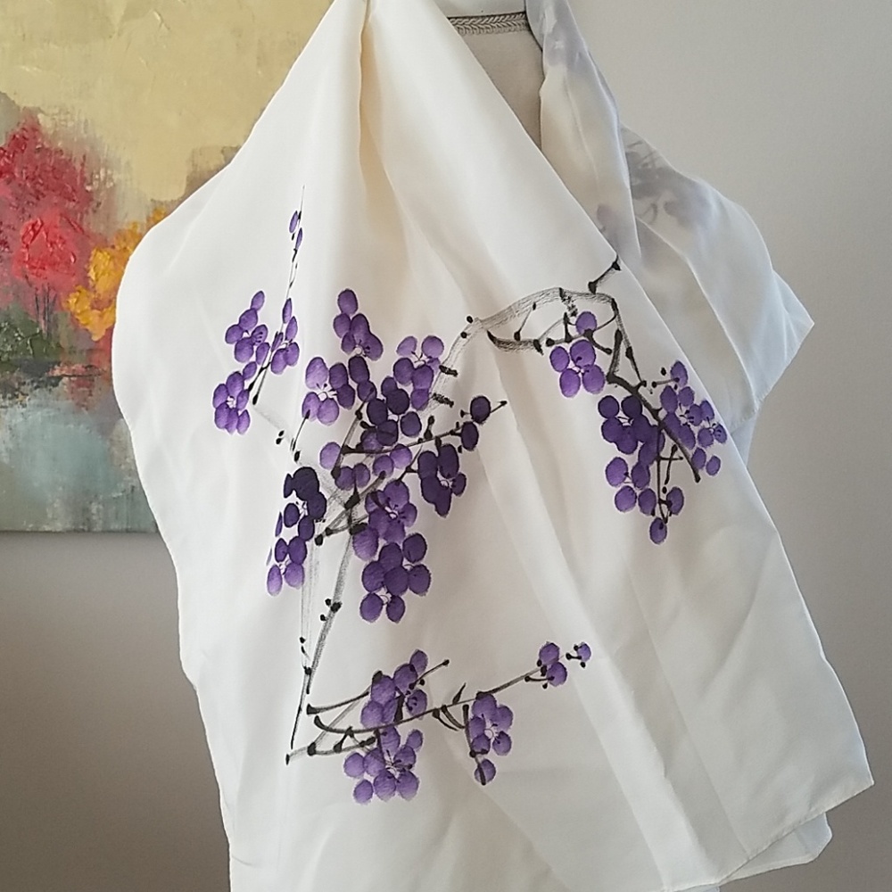 Hand-painted silk scarf, 34" square